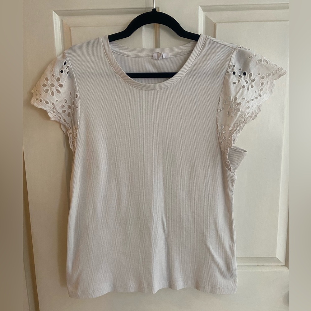 Elegant White Eyelet Sleeve Top
